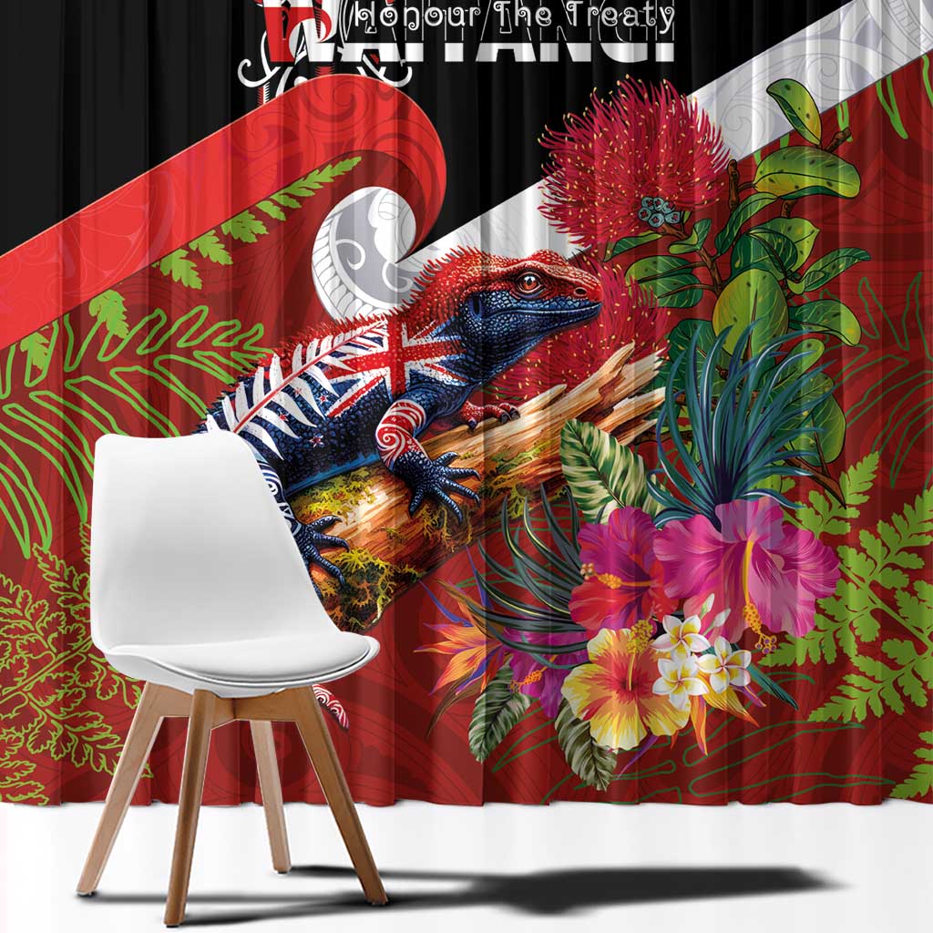 Aotearoa Toitu Te Tiriti Window Curtain Waitangi-Honour The Treaty NZ Tuatara and Plants