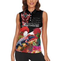 Aotearoa Toitu Te Tiriti Women Sleeveless Polo Shirt Waitangi-Honour The Treaty NZ Tuatara and Plants LT03 - Polynesian Pride
