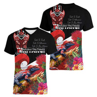 Aotearoa Toitu Te Tiriti Women V-Neck T-Shirt Waitangi-Honour The Treaty NZ Tuatara and Plants LT03 - Polynesian Pride