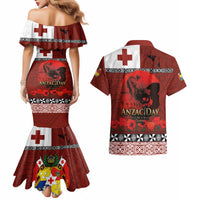 Tonga ANZAC Day Couples Matching Mermaid Dress and Hawaiian Shirt Gallipoli Lest We Forget Ngatu Art Tribal