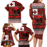 Tonga ANZAC Day Family Matching Long Sleeve Bodycon Dress and Hawaiian Shirt Gallipoli Lest We Forget Ngatu Art Tribal LT03 - Polynesian Pride