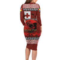 Tonga ANZAC Day Family Matching Long Sleeve Bodycon Dress and Hawaiian Shirt Gallipoli Lest We Forget Ngatu Art Tribal LT03 - Polynesian Pride