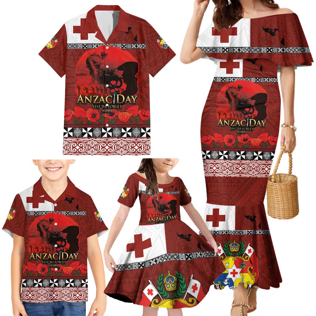 Tonga ANZAC Day Family Matching Mermaid Dress and Hawaiian Shirt Gallipoli Lest We Forget Ngatu Art Tribal LT03 - Polynesian Pride