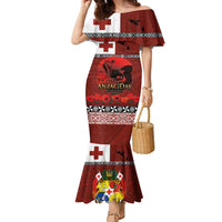 Tonga ANZAC Day Family Matching Mermaid Dress and Hawaiian Shirt Gallipoli Lest We Forget Ngatu Art Tribal LT03 Mom's Dress Red - Polynesian Pride