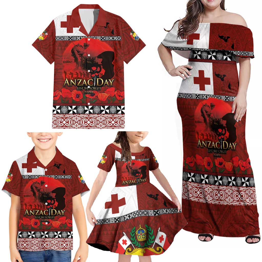 Tonga ANZAC Day Family Matching Off Shoulder Maxi Dress and Hawaiian Shirt Gallipoli Lest We Forget Ngatu Art Tribal LT03 - Polynesian Pride