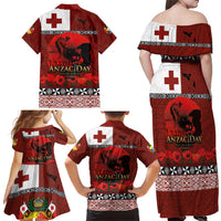 Tonga ANZAC Day Family Matching Off Shoulder Maxi Dress and Hawaiian Shirt Gallipoli Lest We Forget Ngatu Art Tribal LT03 - Polynesian Pride