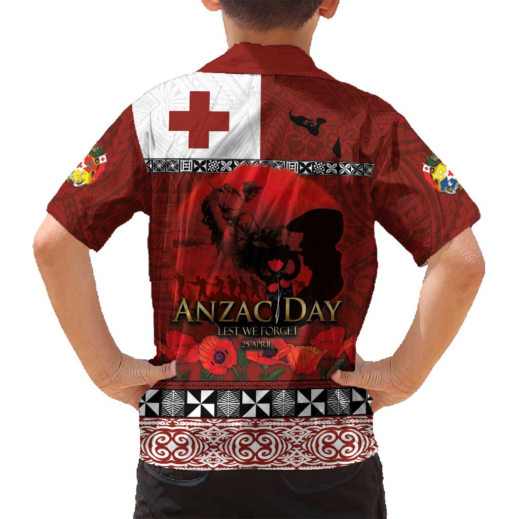 Tonga ANZAC Day Family Matching Off Shoulder Short Dress and Hawaiian Shirt Gallipoli Lest We Forget Ngatu Art Tribal LT03 - Polynesian Pride