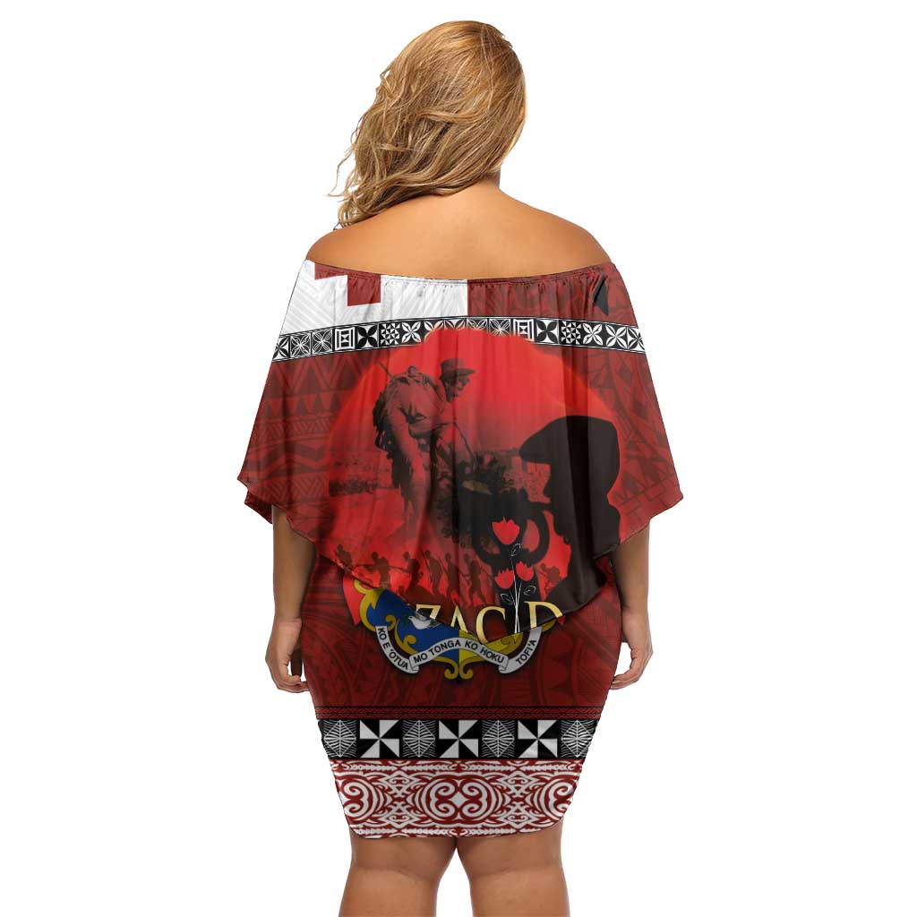 Tonga ANZAC Day Family Matching Off Shoulder Short Dress and Hawaiian Shirt Gallipoli Lest We Forget Ngatu Art Tribal LT03 - Polynesian Pride