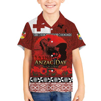 Tonga ANZAC Day Kid Hawaiian Shirt Gallipoli Lest We Forget Ngatu Art Tribal