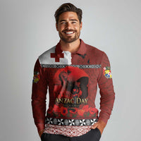Tonga ANZAC Day Long Sleeve Polo Shirt Gallipoli Lest We Forget Ngatu Art Tribal
