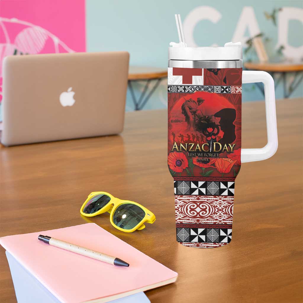 Tonga ANZAC Day Tumbler With Handle Gallipoli Lest We Forget-Ngatu Art Tribal