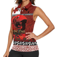 Tonga ANZAC Day Women Sleeveless Polo Shirt Gallipoli Lest We Forget Ngatu Art Tribal