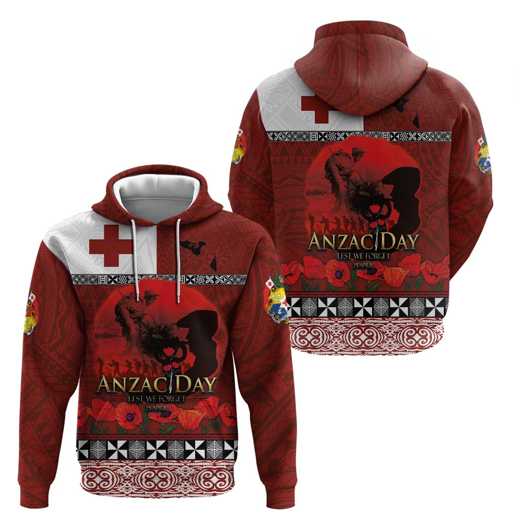 Tonga ANZAC Day Zip Hoodie Gallipoli Lest We Forget Ngatu Art Tribal