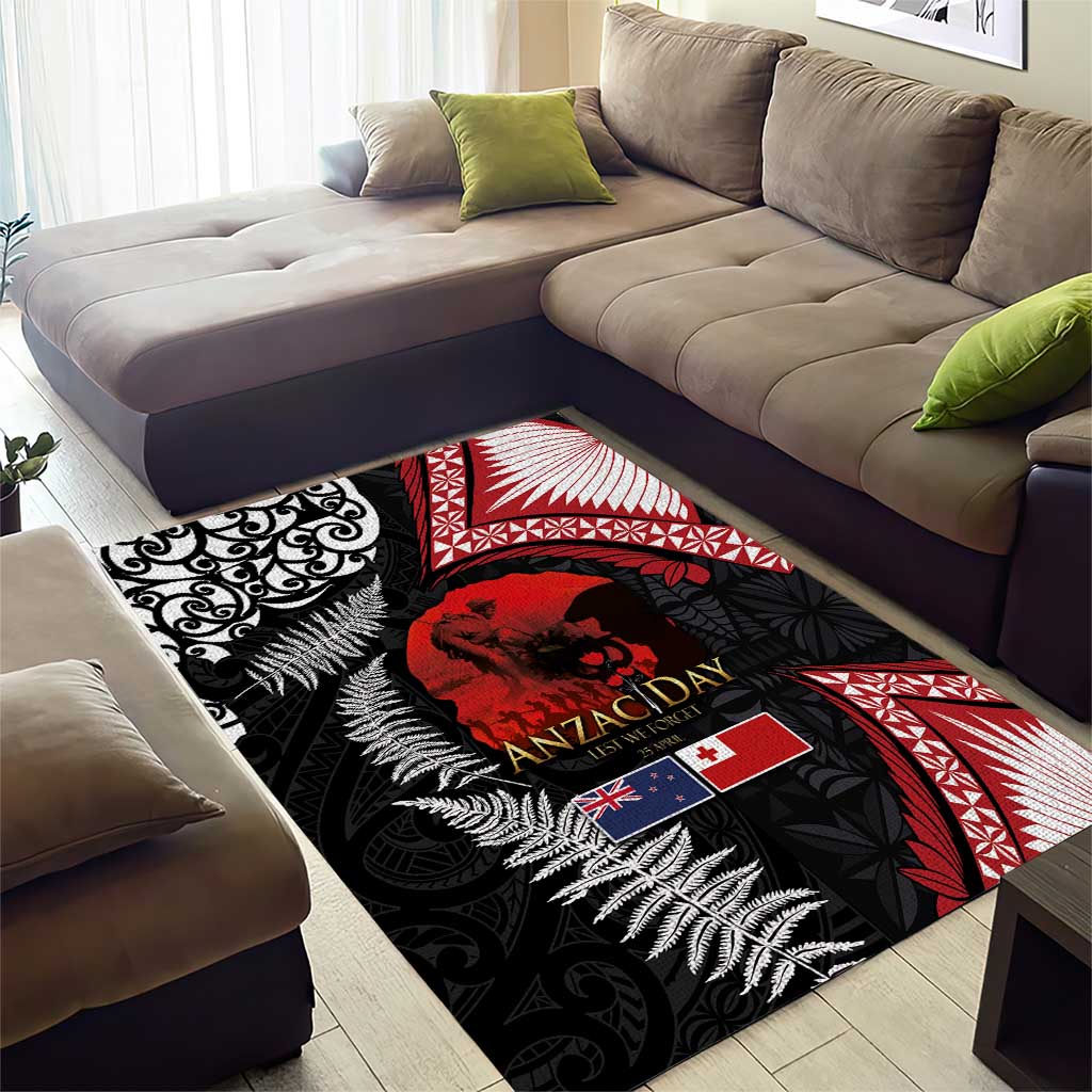 Tonga and New Zealand ANZAC Day Area Rug Gallipoli Lest We Forget Ngatu Art Tribal and Maori Tattoo with Fern LT03 - Polynesian Pride