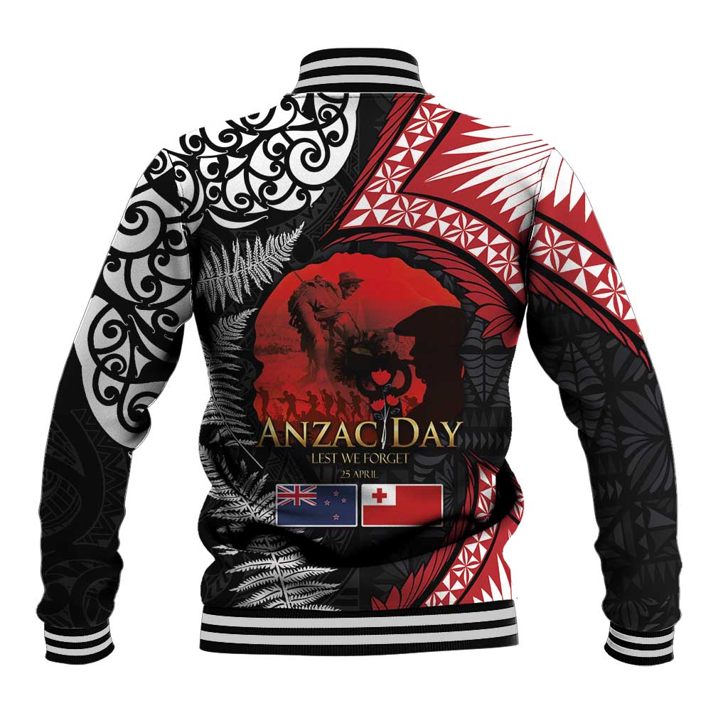 Tonga and New Zealand ANZAC Day Baseball Jacket Gallipoli Lest We Forget Ngatu Art Tribal and Maori Tattoo with Fern LT03 - Polynesian Pride