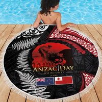 Tonga and New Zealand ANZAC Day Beach Blanket Gallipoli Lest We Forget Ngatu Art Tribal and Maori Tattoo with Fern LT03