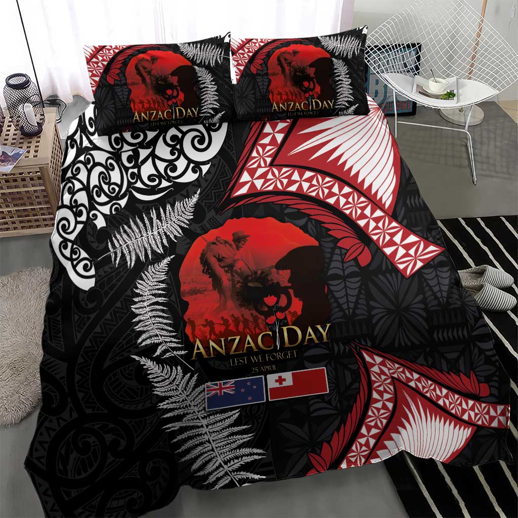 Tonga and New Zealand ANZAC Day Bedding Set Gallipoli Lest We Forget Ngatu Art Tribal and Maori Tattoo with Fern LT03 - Polynesian Pride