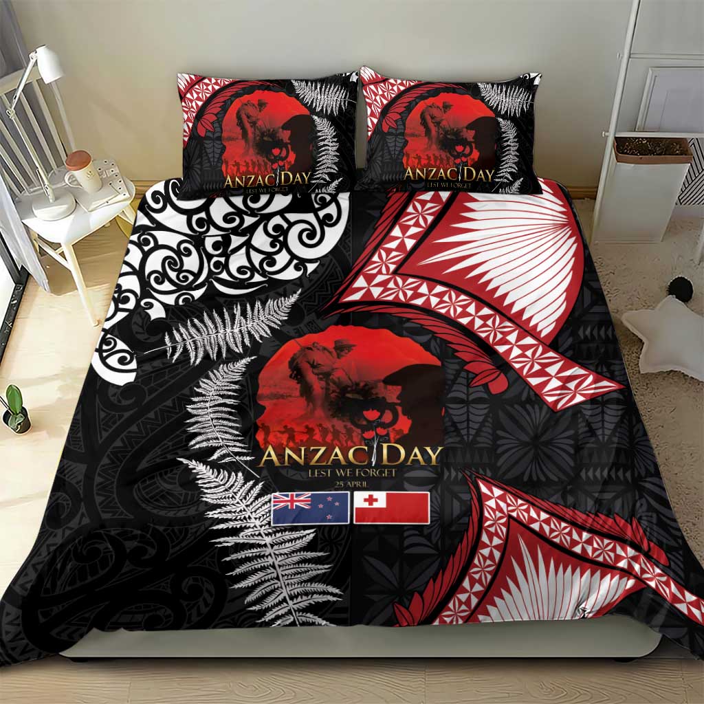 Tonga and New Zealand ANZAC Day Bedding Set Gallipoli Lest We Forget Ngatu Art Tribal and Maori Tattoo with Fern LT03 - Polynesian Pride