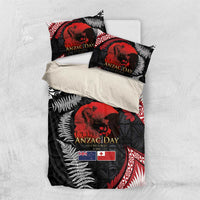 Tonga and New Zealand ANZAC Day Bedding Set Gallipoli Lest We Forget Ngatu Art Tribal and Maori Tattoo with Fern LT03 US Twin 172cm x 218cm Black - Polynesian Pride