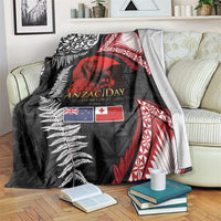 Tonga and New Zealand ANZAC Day Blanket Gallipoli Lest We Forget Ngatu Art Tribal and Maori Tattoo with Fern LT03 Black - Polynesian Pride