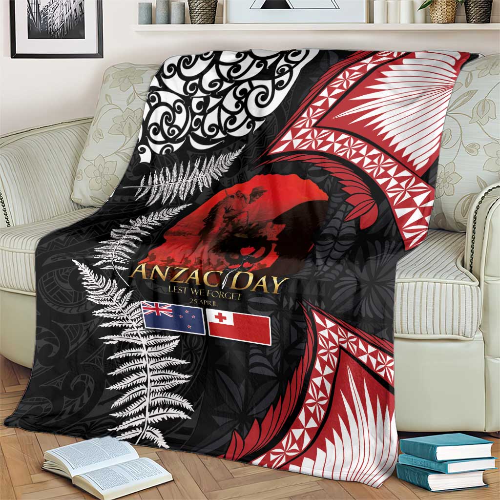 Tonga and New Zealand ANZAC Day Blanket Gallipoli Lest We Forget Ngatu Art Tribal and Maori Tattoo with Fern LT03 - Polynesian Pride