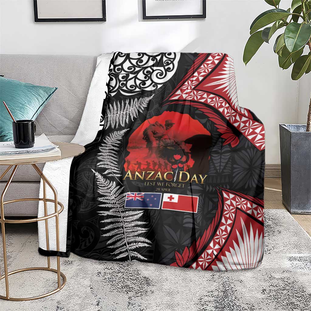 Tonga and New Zealand ANZAC Day Blanket Gallipoli Lest We Forget Ngatu Art Tribal and Maori Tattoo with Fern LT03 - Polynesian Pride