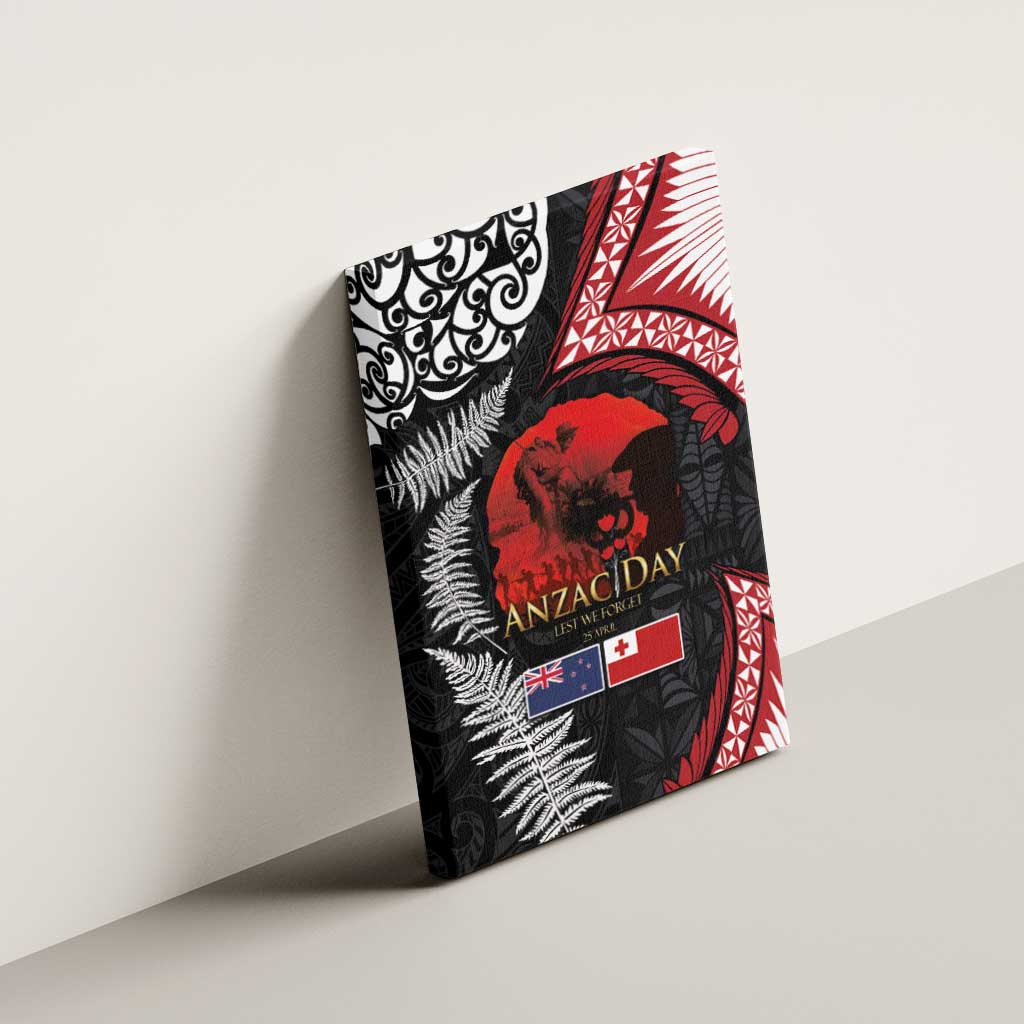 Tonga and New Zealand ANZAC Day Canvas Wall Art Gallipoli Lest We Forget Ngatu Art Tribal and Maori Tattoo with Fern LT03 - Polynesian Pride