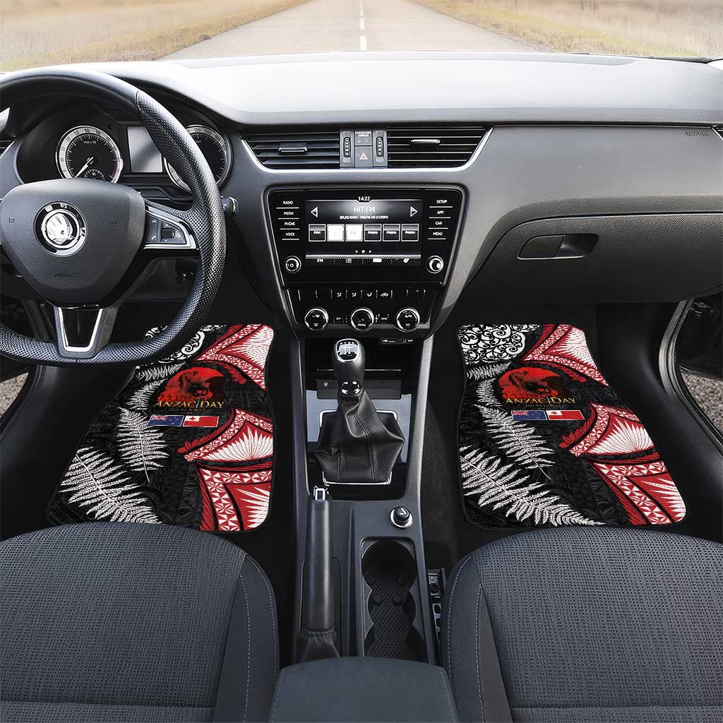 Tonga and New Zealand ANZAC Day Car Mats Gallipoli Lest We Forget Ngatu Art Tribal and Maori Tattoo with Fern LT03 Set 2pcs - Front Black - Polynesian Pride