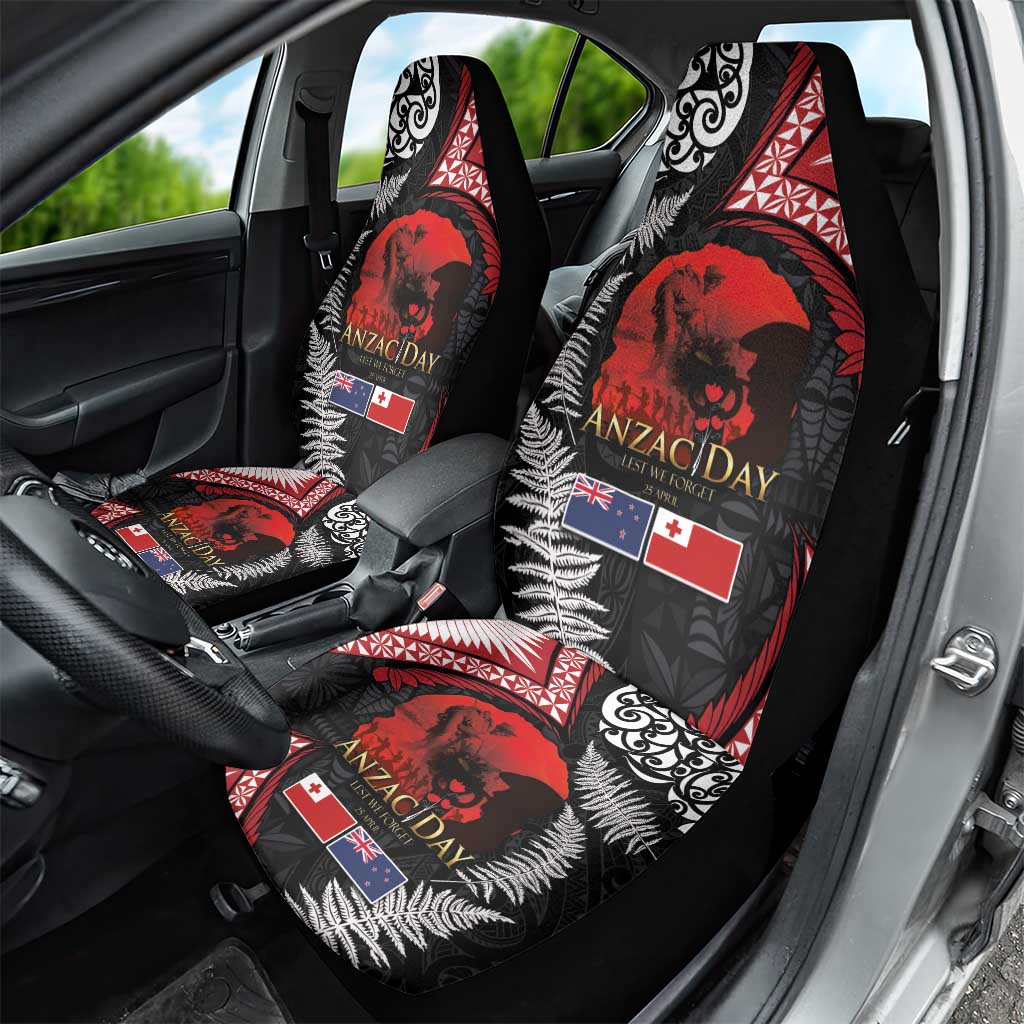 Tonga and New Zealand ANZAC Day Car Seat Cover Gallipoli Lest We Forget Ngatu Art Tribal and Maori Tattoo with Fern LT03 - Polynesian Pride