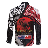 Tonga and New Zealand ANZAC Day Family Matching Off The Shoulder Long Sleeve Dress and Hawaiian Shirt Gallipoli Lest We Forget Ngatu Art Tribal and Maori Tattoo with Fern LT03 - Polynesian Pride