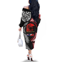 Tonga and New Zealand ANZAC Day Family Matching Off The Shoulder Long Sleeve Dress and Hawaiian Shirt Gallipoli Lest We Forget Ngatu Art Tribal and Maori Tattoo with Fern LT03 - Polynesian Pride