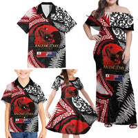 Tonga and New Zealand ANZAC Day Family Matching Off Shoulder Maxi Dress and Hawaiian Shirt Gallipoli Lest We Forget Ngatu Art Tribal and Maori Tattoo with Fern LT03 - Polynesian Pride