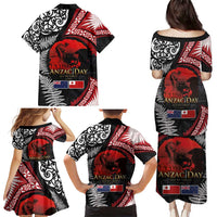 Tonga and New Zealand ANZAC Day Family Matching Puletasi and Hawaiian Shirt Gallipoli Lest We Forget Ngatu Art Tribal and Maori Tattoo with Fern LT03 - Polynesian Pride