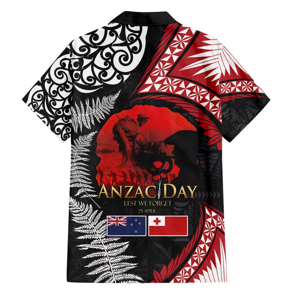 Tonga and New Zealand ANZAC Day Family Matching Puletasi and Hawaiian Shirt Gallipoli Lest We Forget Ngatu Art Tribal and Maori Tattoo with Fern LT03 - Polynesian Pride
