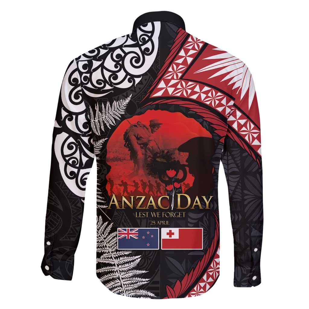 Tonga and New Zealand ANZAC Day Family Matching Puletasi and Hawaiian Shirt Gallipoli Lest We Forget Ngatu Art Tribal and Maori Tattoo with Fern LT03 - Polynesian Pride