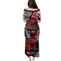 Tonga and New Zealand ANZAC Day Family Matching Puletasi and Hawaiian Shirt Gallipoli Lest We Forget Ngatu Art Tribal and Maori Tattoo with Fern LT03 - Polynesian Pride