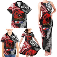 Tonga and New Zealand ANZAC Day Family Matching Tank Maxi Dress and Hawaiian Shirt Gallipoli Lest We Forget Ngatu Art Tribal and Maori Tattoo with Fern LT03 - Polynesian Pride