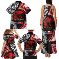 Tonga and New Zealand ANZAC Day Family Matching Tank Maxi Dress and Hawaiian Shirt Gallipoli Lest We Forget Ngatu Art Tribal and Maori Tattoo with Fern LT03 - Polynesian Pride