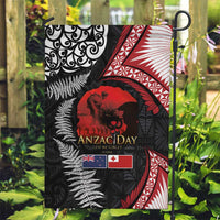 Tonga and New Zealand ANZAC Day Garden Flag Gallipoli Lest We Forget Ngatu Art Tribal and Maori Tattoo with Fern LT03 Garden Flag Black - Polynesian Pride