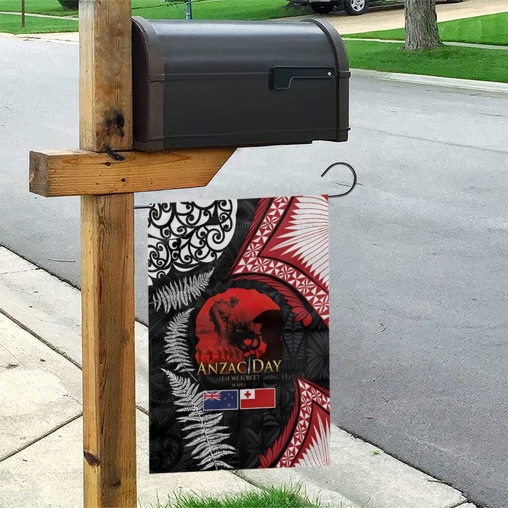 Tonga and New Zealand ANZAC Day Garden Flag Gallipoli Lest We Forget Ngatu Art Tribal and Maori Tattoo with Fern LT03 - Polynesian Pride