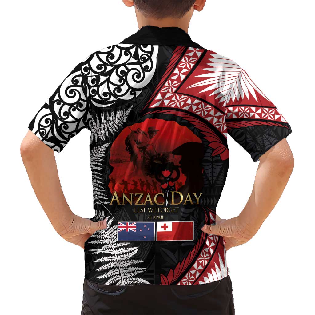 Tonga and New Zealand ANZAC Day Hawaiian Shirt Gallipoli Lest We Forget Ngatu Art Tribal and Maori Tattoo with Fern LT03 - Polynesian Pride