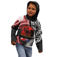 Tonga and New Zealand ANZAC Day Kid Hoodie Gallipoli Lest We Forget Ngatu Art Tribal and Maori Tattoo with Fern LT03