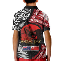 Tonga and New Zealand ANZAC Day Kid Polo Shirt Gallipoli Lest We Forget Ngatu Art Tribal and Maori Tattoo with Fern LT03 - Polynesian Pride