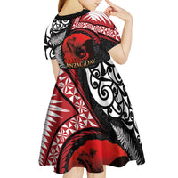 Tonga and New Zealand ANZAC Day Kid Short Sleeve Dress Gallipoli Lest We Forget Ngatu Art Tribal and Maori Tattoo with Fern LT03 - Polynesian Pride