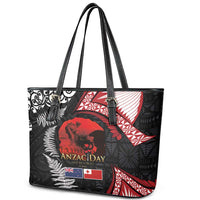 Tonga and New Zealand ANZAC Day Leather Tote Bag Gallipoli Lest We Forget Ngatu Art Tribal and Maori Tattoo with Fern LT03 - Polynesian Pride