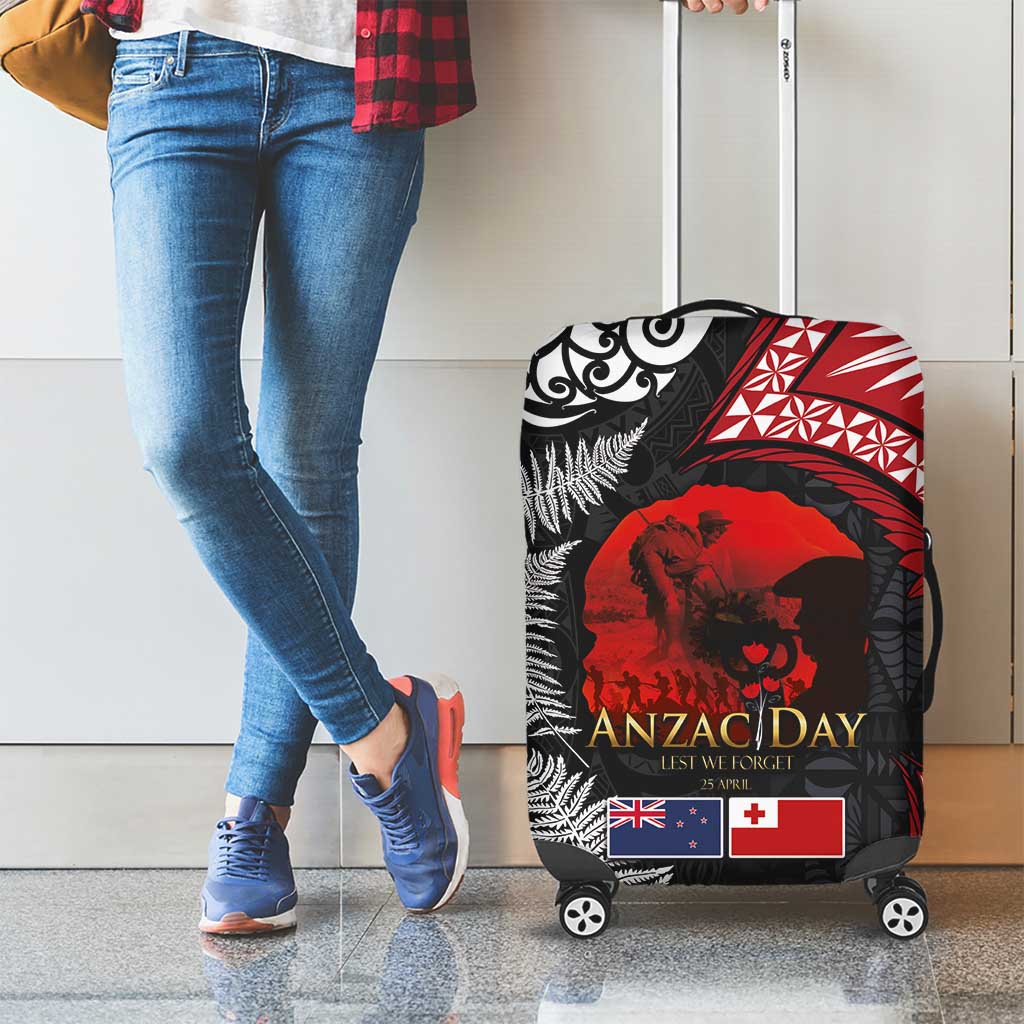 Tonga and New Zealand ANZAC Day Luggage Cover Gallipoli Lest We Forget Ngatu Art Tribal and Maori Tattoo with Fern LT03 - Polynesian Pride
