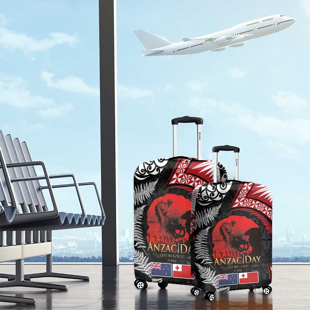 Tonga and New Zealand ANZAC Day Luggage Cover Gallipoli Lest We Forget Ngatu Art Tribal and Maori Tattoo with Fern LT03 - Polynesian Pride