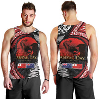 Tonga and New Zealand ANZAC Day Men Tank Top Gallipoli Lest We Forget Ngatu Art Tribal and Maori Tattoo with Fern LT03 - Polynesian Pride