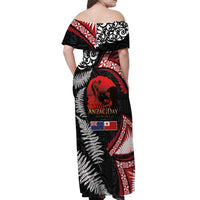 Tonga and New Zealand ANZAC Day Off Shoulder Maxi Dress Gallipoli Lest We Forget Ngatu Art Tribal and Maori Tattoo with Fern LT03 - Polynesian Pride