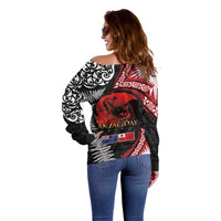 Tonga and New Zealand ANZAC Day Off Shoulder Sweater Gallipoli Lest We Forget Ngatu Art Tribal and Maori Tattoo with Fern LT03 - Polynesian Pride